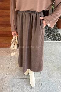 Lamelif Tesettür Süet Etek Kahverengi