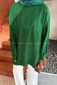 Lamelif Triko Tesettür Kazak Çimen Yeşili