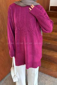 Lamelif Triko Tesettür Kazak Fuşya