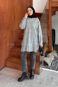 Lamelif Triko Tesettür Kazak Gri