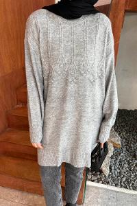 Lamelif Triko Tesettür Kazak Gri