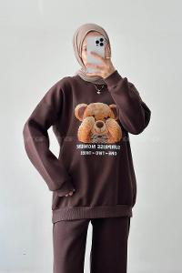 Lamelif Ayıcık Baskılı İkili Takım Acı Kahve