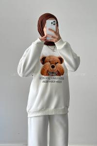 Lamelif Ayıcık Baskılı İkili Takım Beyaz