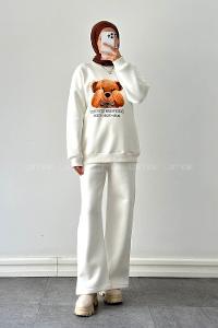 Lamelif Ayıcık Baskılı İkili Takım Beyaz