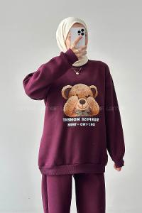 Lamelif Ayıcık Baskılı İkili Takım Mürdüm