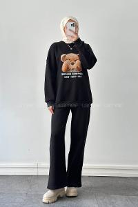 Lamelif Ayıcık Baskılı İkili Takım Siyah