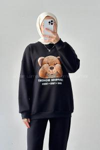 Lamelif Ayıcık Baskılı İkili Takım Siyah