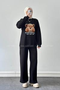 Lamelif Ayıcık Baskılı İkili Takım Siyah