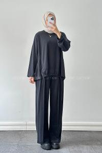 Anthracite Crew Neck Long Arm Cotton Regular Trousers Comfortable Suit