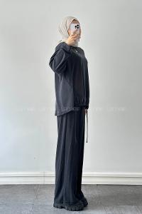 Anthracite Crew Neck Long Arm Cotton Regular Trousers Comfortable Suit