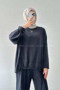 Anthracite Crew Neck Long Arm Cotton Regular Trousers Comfortable Suit