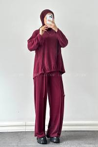 Lamelif Bağcıklı İkili Takım Bordo