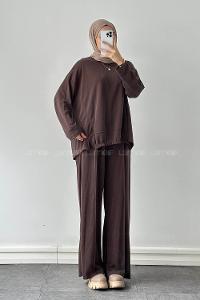 Lamelif Bağcıklı İkili Takım Kahverengi