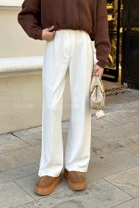 Lamelif Cırt Kapamalı Krep Pantolon Beyaz