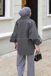 Lamelif Fermuarlı Kaşe Kaban Antrasit