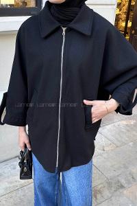 Black Shirt Collar Long Arm Coat