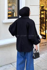 Black Shirt Collar Long Arm Coat