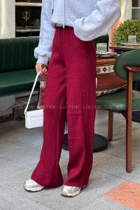 Lamelif Fitilli Triko Pantolon Bordo