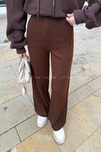 Lamelif Fitilli Triko Pantolon Kahverengi