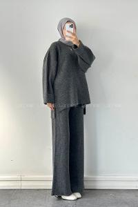 Anthracite Crew Neck Long Arm Acrylic Polyester Regular Trousers Comfortable Suit