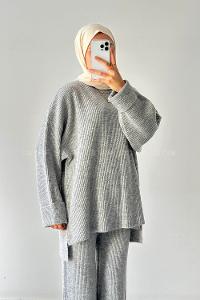 Lamelif Fitilli Triko Takım Gri