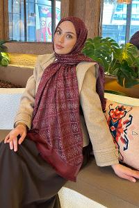 Lamelif Guess Desen Kaşmir Çift Taraflı Şal Bordo