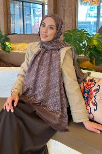 Lamelif Guess Desen Kaşmir Çift Taraflı Şal Kahverengi