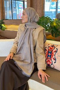 Lamelif Guess Desen Kaşmir Çift Taraflı Şal Kum Beji Gri