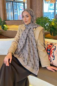 Lamelif Guess Desen Kaşmir Çift Taraflı Şal Lacivert Vizon