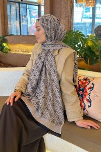 Lamelif Guess Desen Kaşmir Çift Taraflı Şal Lacivert Vizon