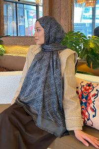 Lamelif Guess Desen Kaşmir Çift Taraflı Şal Siyah Füme