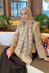 Lamelif Guess Desen Kaşmir Çift Taraflı Şal Soft Kahve