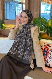 Lamelif Guess Desen Kaşmir Çift Taraflı Şal Vizon Antrasit