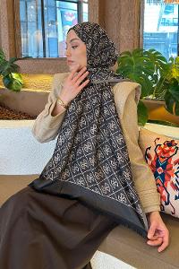 Lamelif Guess Desen Kaşmir Çift Taraflı Şal Vizon Antrasit