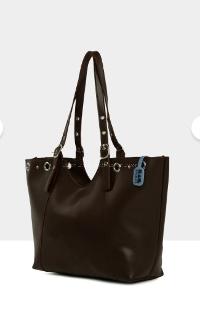 Lamelif Gümüş Halka Detaylı Kadın Omuz Çantası Acı Kahve