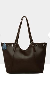 Lamelif Gümüş Halka Detaylı Kadın Omuz Çantası Acı Kahve