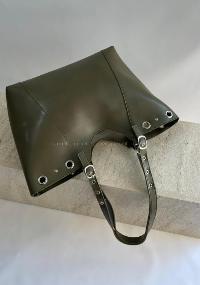 Lamelif Gümüş Halka Detaylı Kadın Omuz Çantası Haki