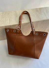 Lamelif Gümüş Halka Detaylı Kadın Omuz Çantası Taba