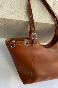 Lamelif Gümüş Halka Detaylı Kadın Omuz Çantası Taba