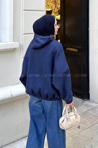 Navy Blue Hood Neck Long Arm Sweatshirt