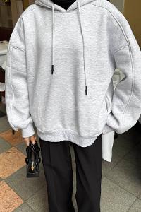 Lamelif Kapüşon Yaka Cepli Sweatshirt Gri