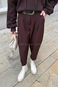 Lamelif Kemerli Havuç Pantolon Acı Kahve