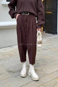 Lamelif Kemerli Havuç Pantolon Acı Kahve