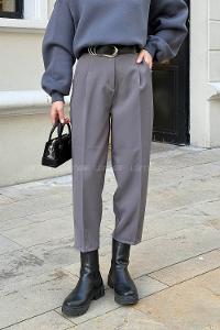 Lamelif Kemerli Havuç Pantolon Gri