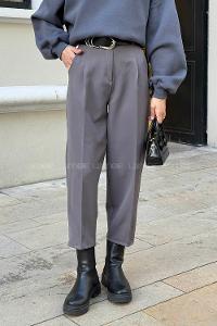 Lamelif Kemerli Havuç Pantolon Gri