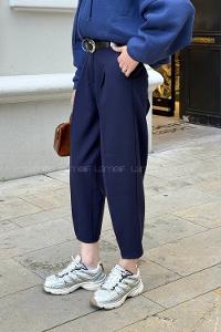 Lamelif Kemerli Havuç Pantolon Lacivert