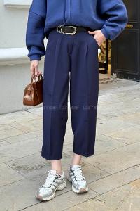 Lamelif Kemerli Havuç Pantolon Lacivert