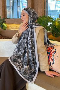 Gray Cotton Fabric Striped Printed Shawl