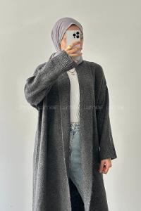 Lamelif Uzun Tesettür Hırka Antrasit
