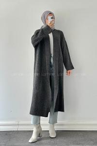 Lamelif Uzun Tesettür Hırka Antrasit